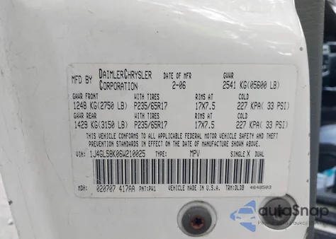 2006 Jeep Liberty Limited Edition z USA, uszkodzony, nr VIN 1J4GL58K06W210025